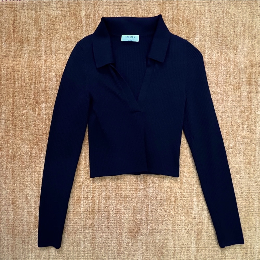 Aritzia Babaton Sculpt knit polo longsleeve size M - black